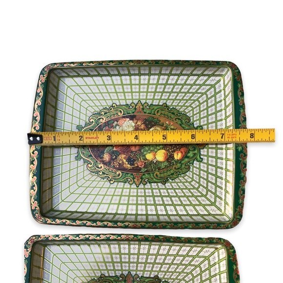 Vintage Daher Decorated Ware Floral Metallic Gold Metal Tray Pair of 2 8"X6" - Picture 4 of 5